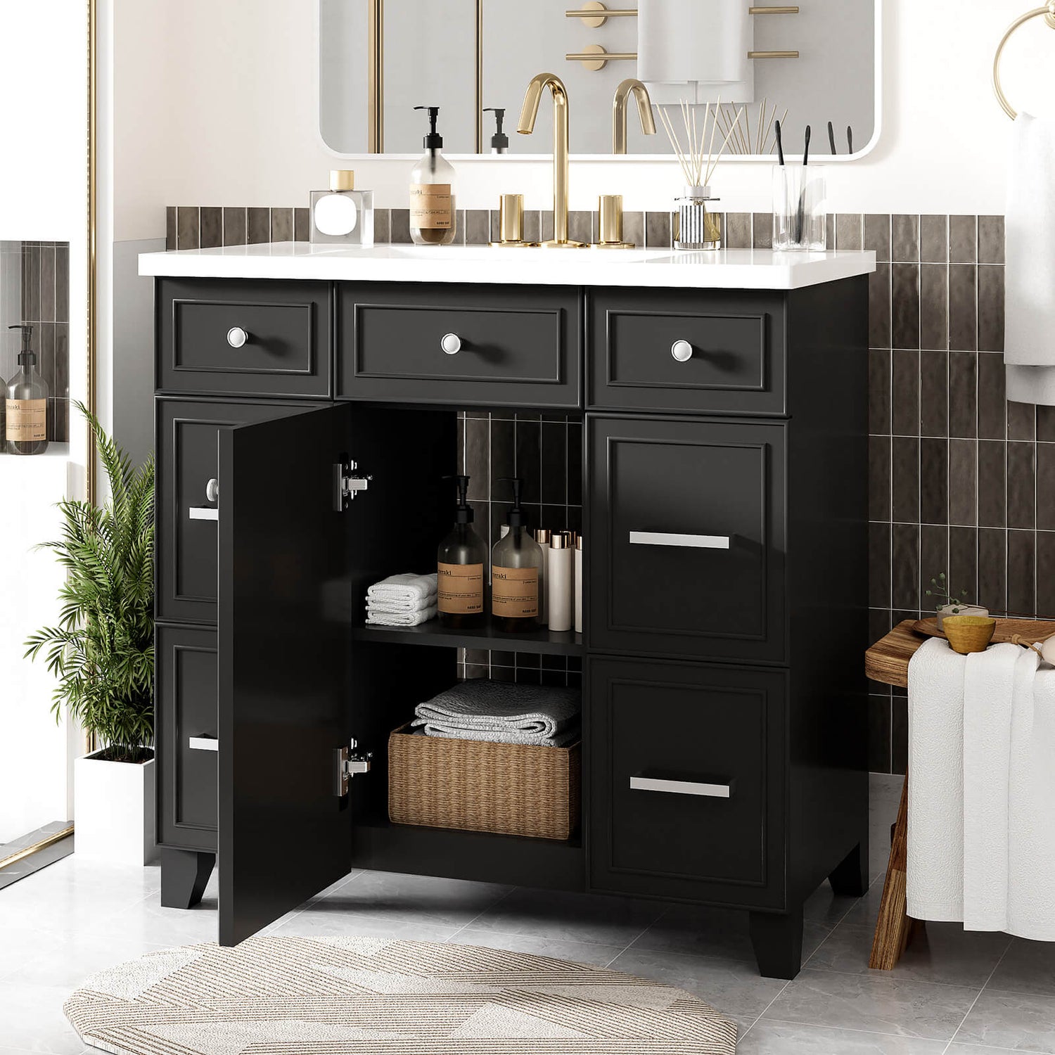 Space saving 36 bathroom vanity with integrated sink