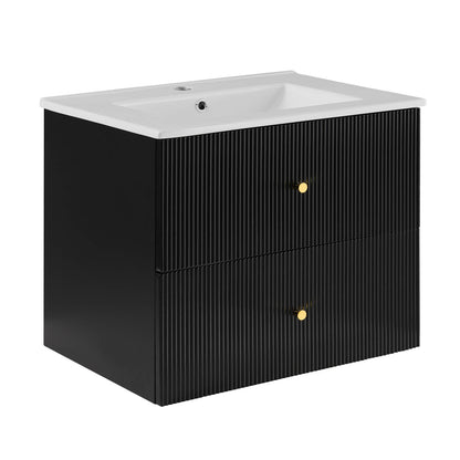 Space saving black bathroom vanity with sleek design and soft close drawers