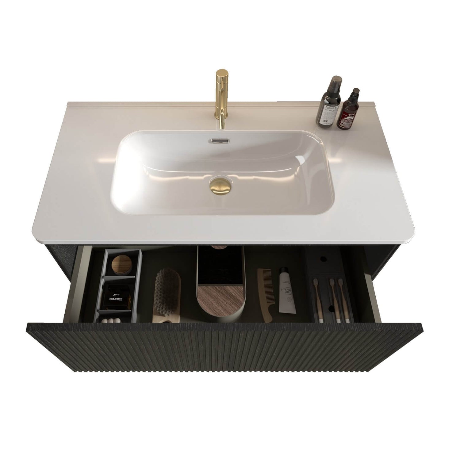 Space-saving black bathroom vanity wall-mounted