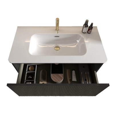 Space-saving black bathroom vanity wall-mounted