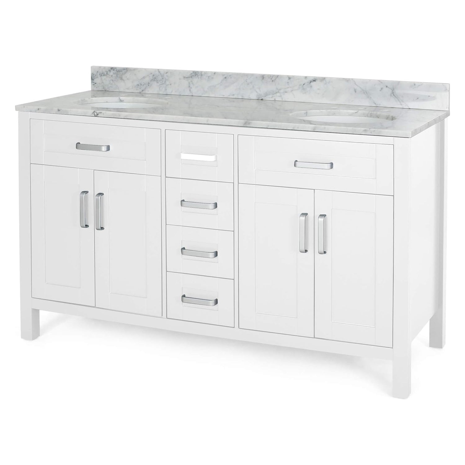 Spacious 61 Inch Freestanding Vanity with White Finish and Marble Top