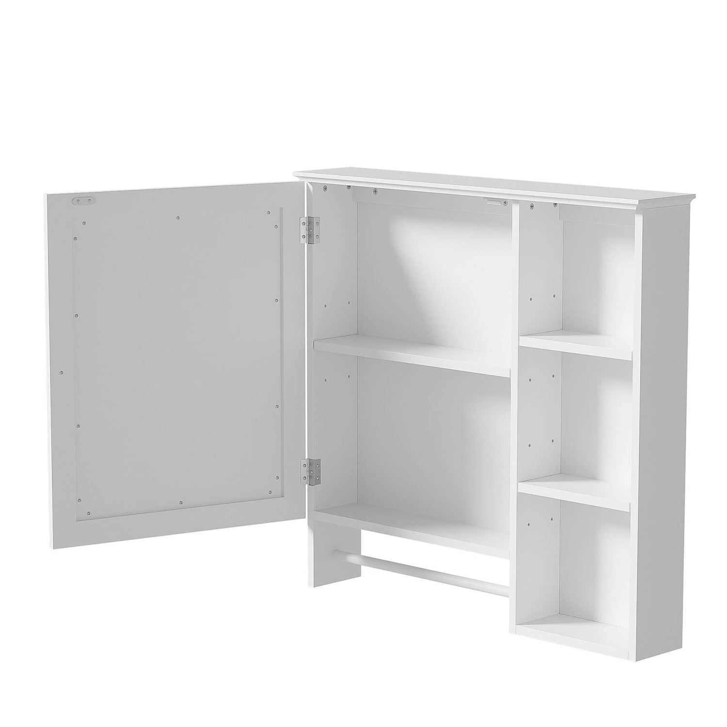 Spacious open shelf design in the medicine cabinet for storing bathroom essentials