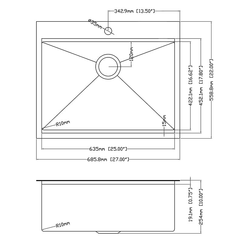 27&quot; x 22&quot; Multifunctional Drop-In Kitchen Stainless Steel Sink with Drain Board