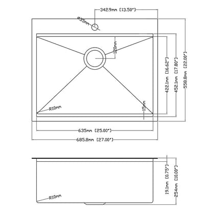 27&quot; x 22&quot; Multifunctional Drop-In Kitchen Stainless Steel Sink with Drain Board