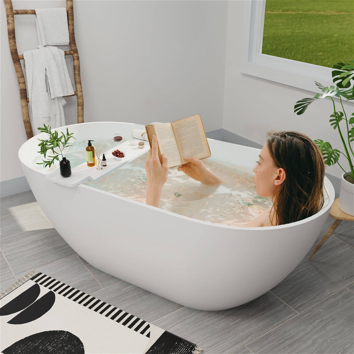 Stone Resin Bathtub Caddy Tray for Freestanding Tub