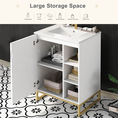 Storage Display with Open Storage 24 inch Shaker Style Bathroom Vanity