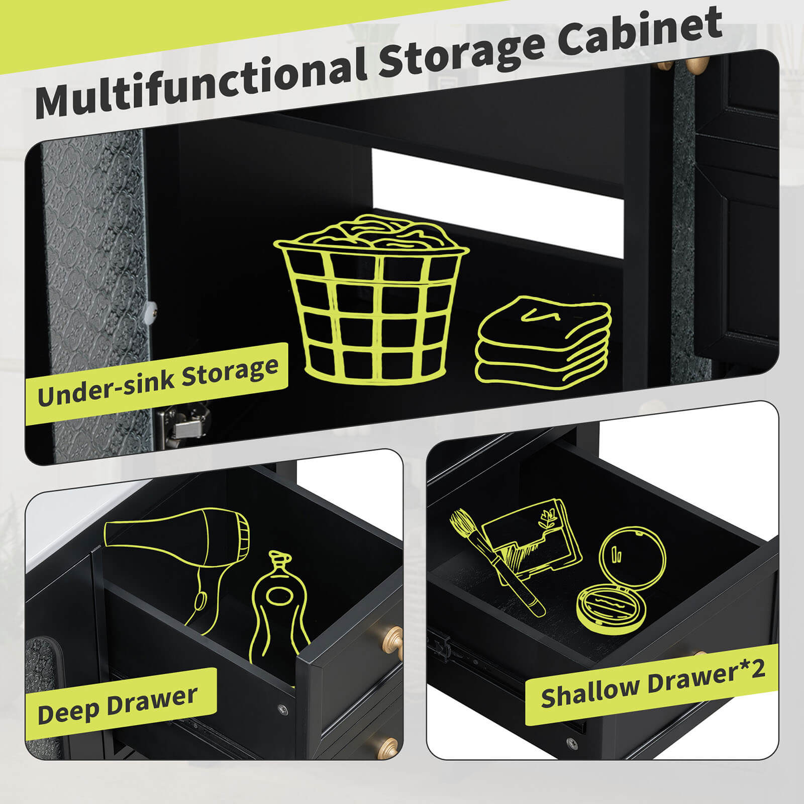 Storage-diagram-for-a-36-inch-black-bathroom-vanity-with-patterned-glass-doors