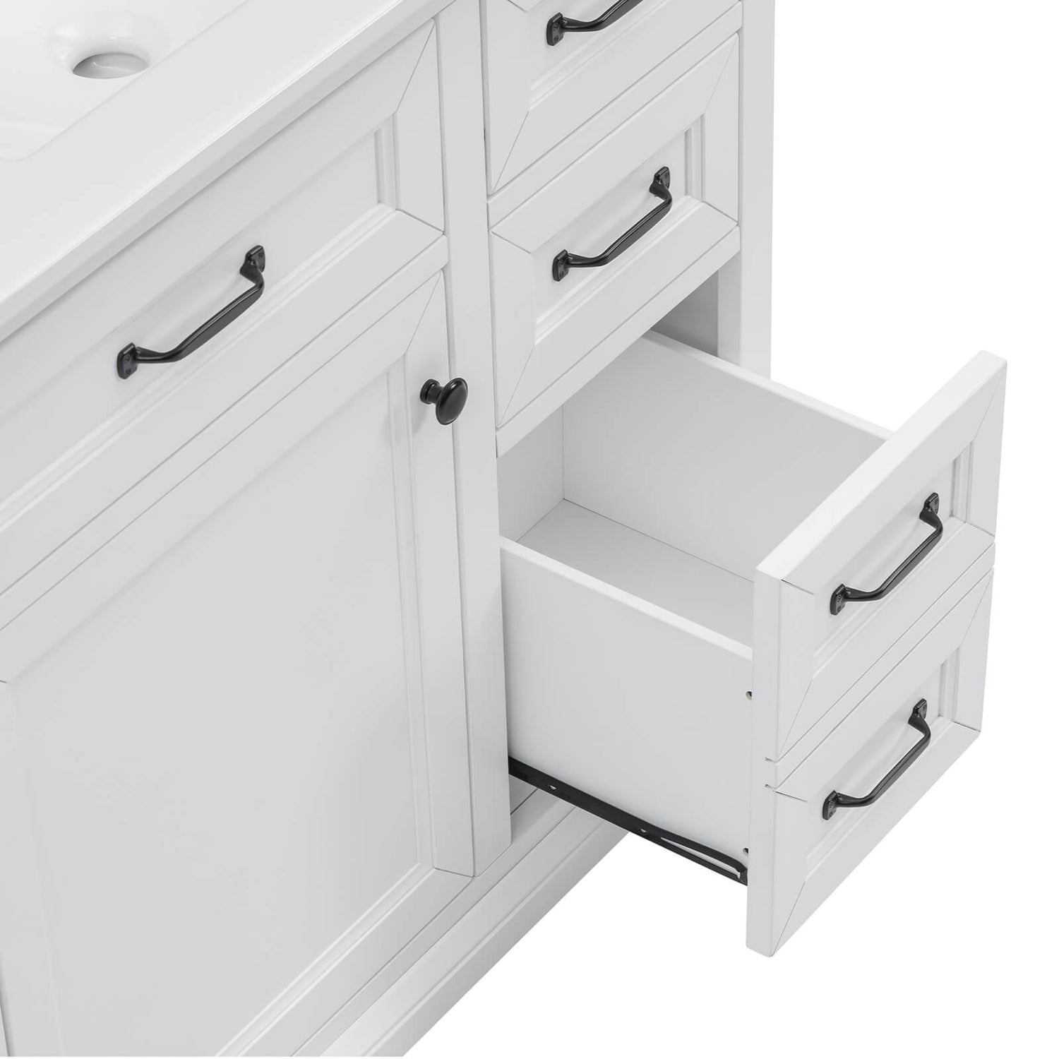 Sturdy 36 Inch White Bathroom Vanity with Adjustable Shelves and Soft Close Doors