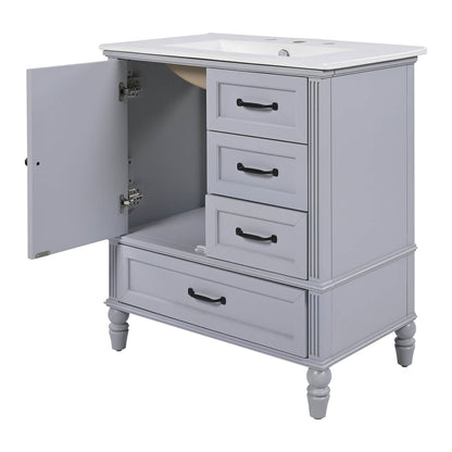 Stylish 30 in Light Grayish Blue Acacia Wood Vanity featuring three storage drawers