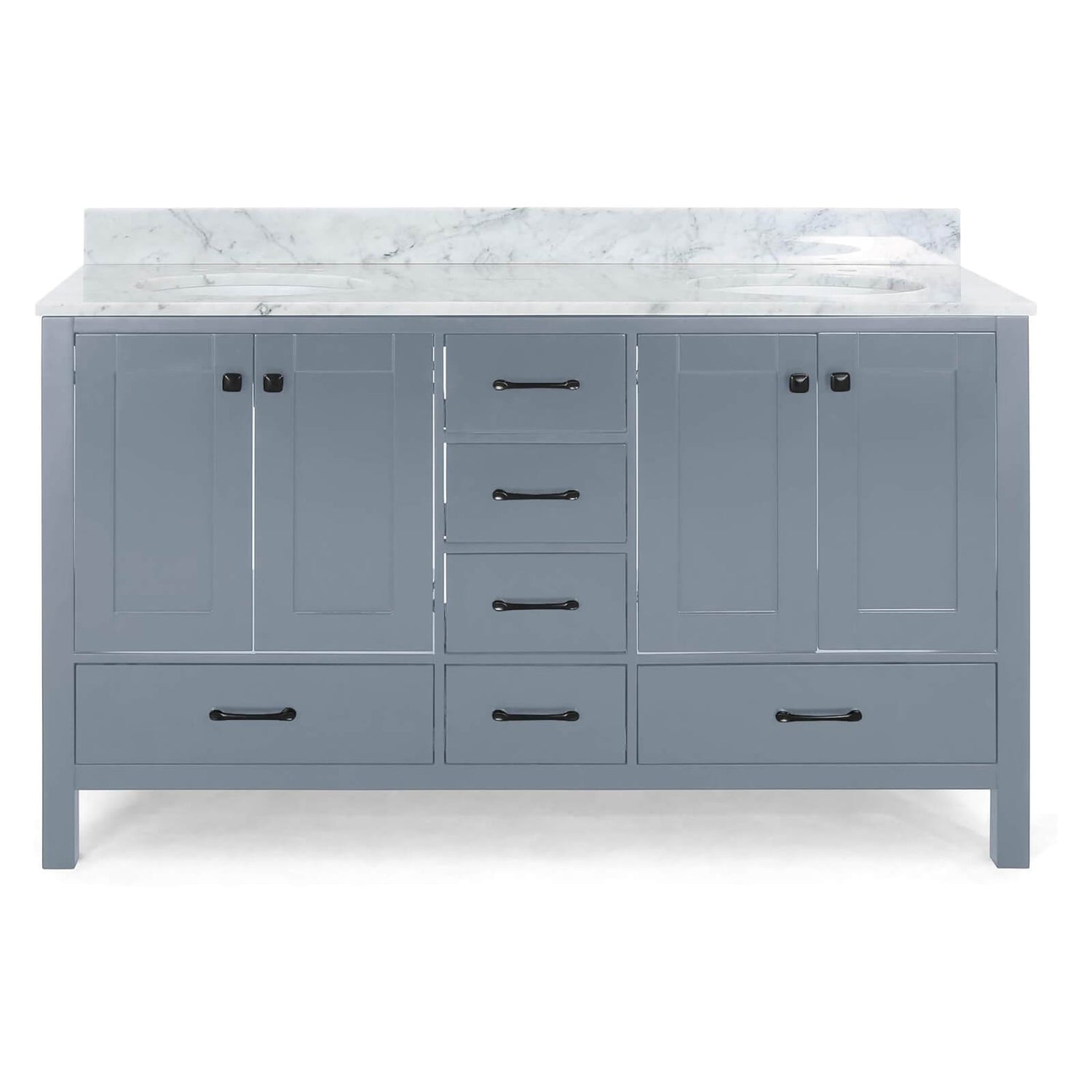 Stylish 73 inch Bathroom Vanity in Grey with Natural Marble Countertop and Ceramic Sink