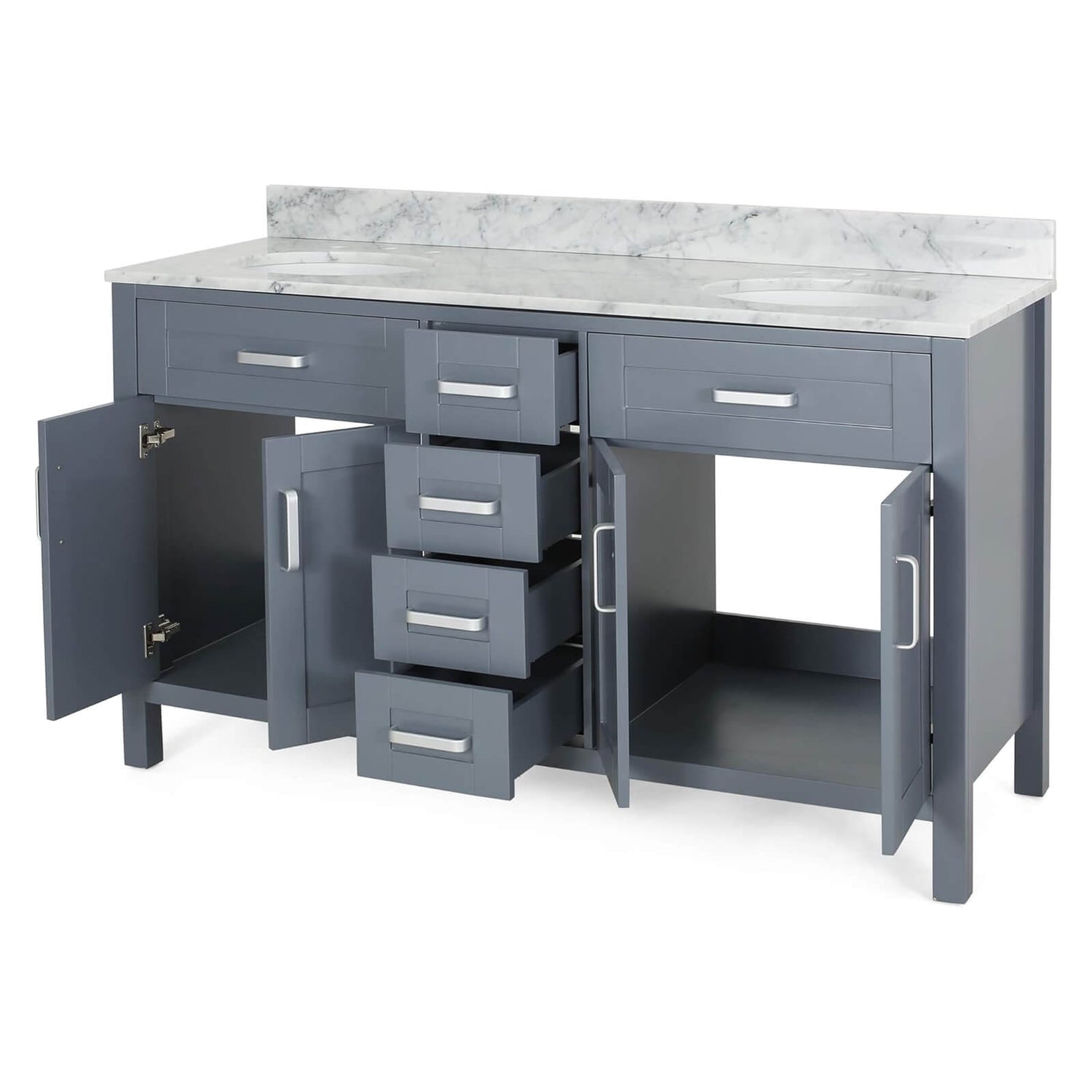 Stylish Blue Grey Bathroom Vanity with Faux Drawer Design and Marble Top