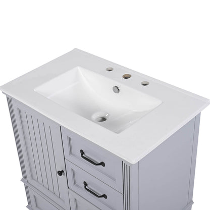 Stylish Light Grayish Blue Acacia Wood Vanity with integrated sink and convenient bottom drawers