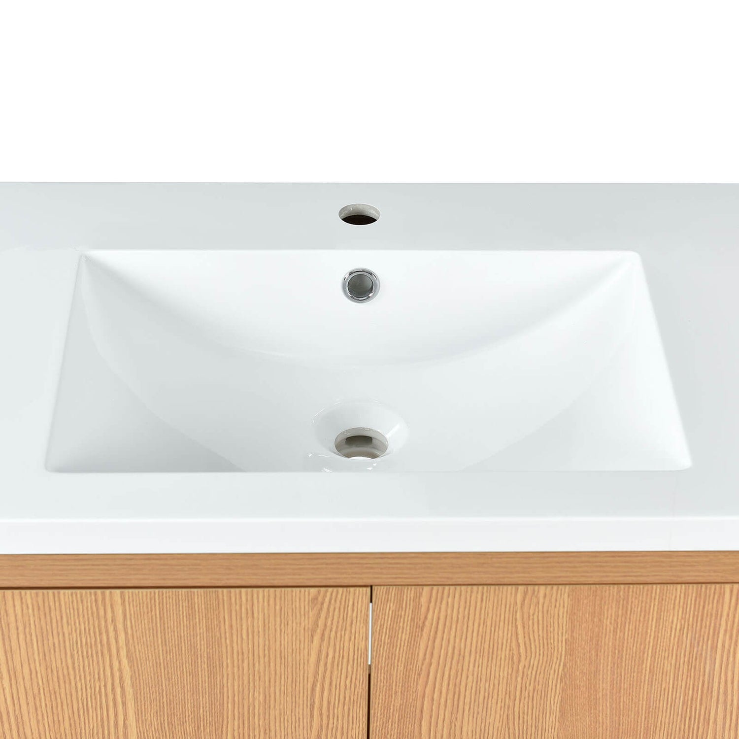 Stylish ceramic basin with clean lines and modern design in Burlywood vanity