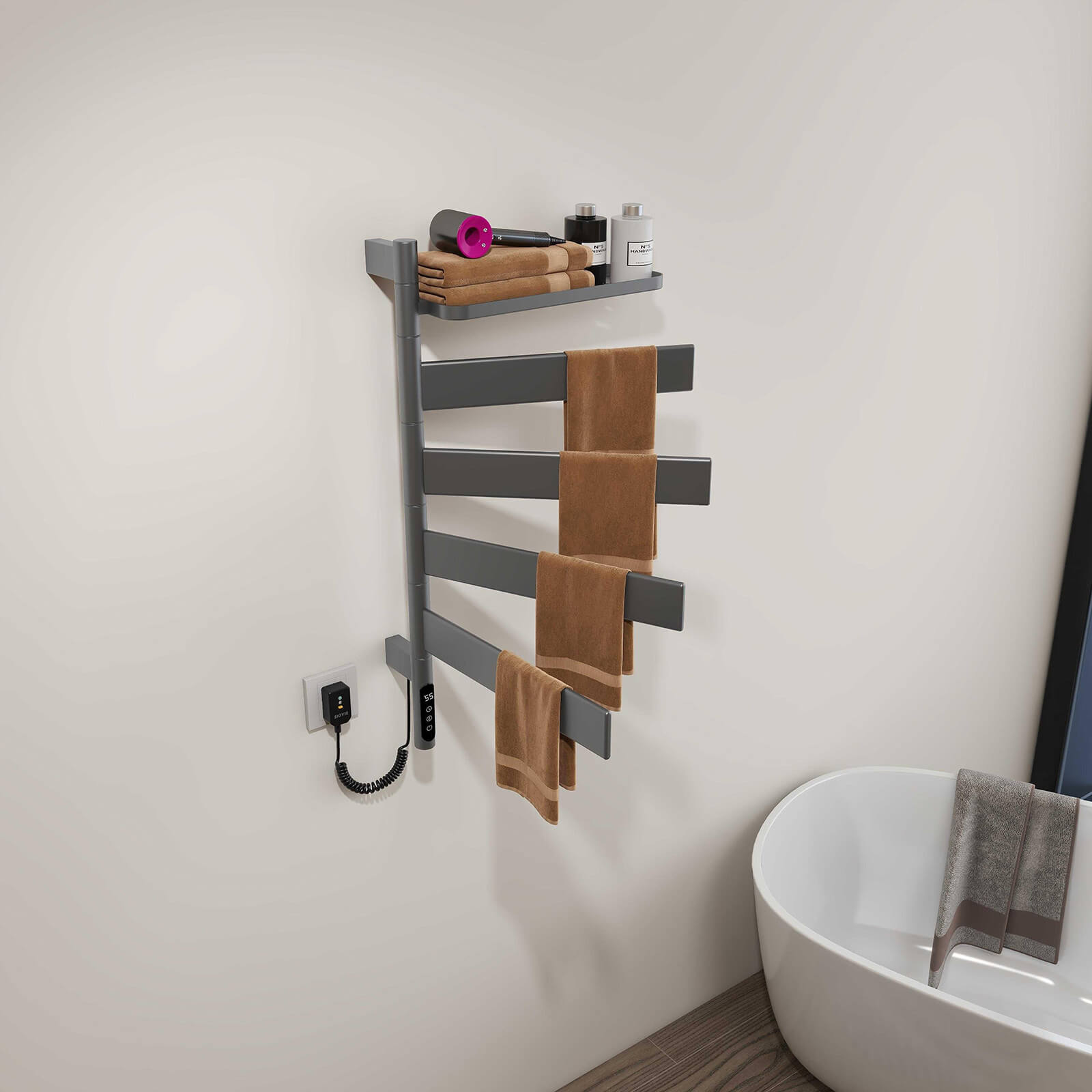 Stylish gray towel warmer advanced features