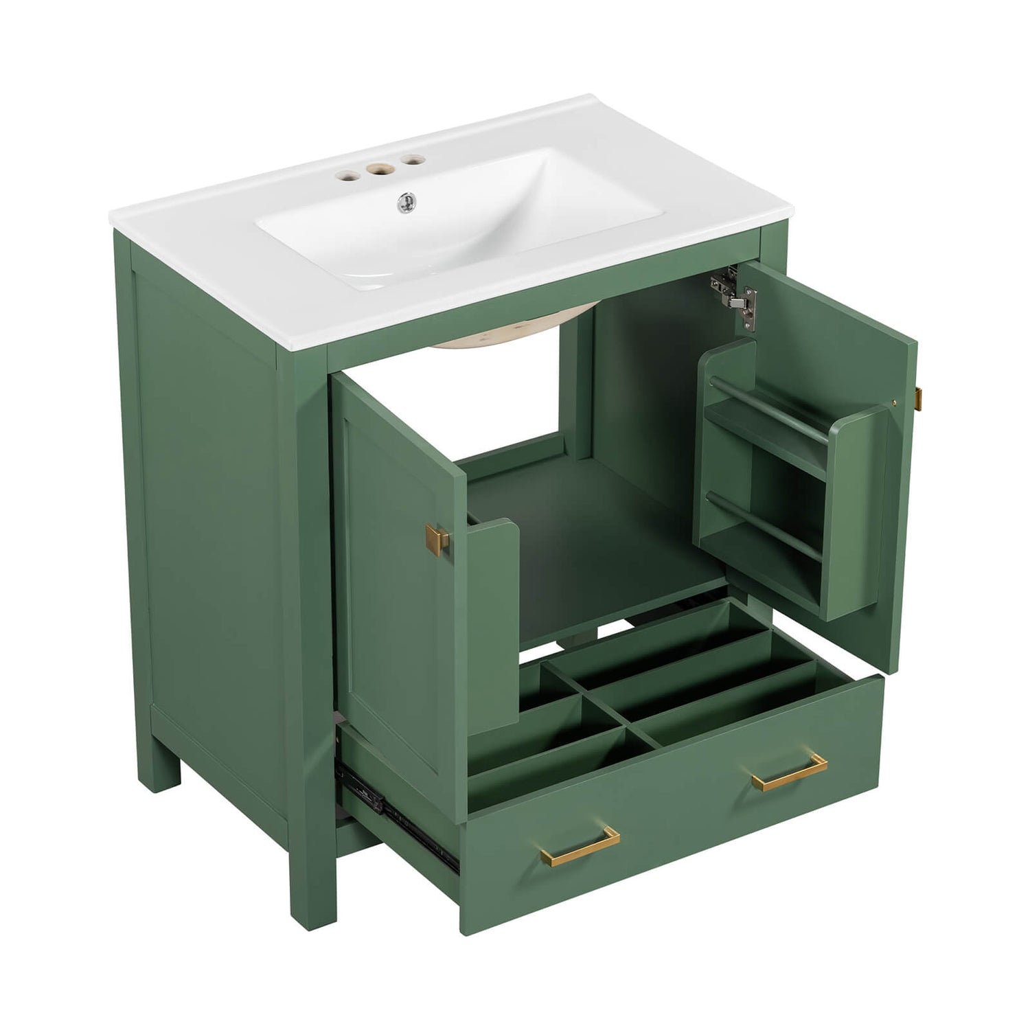 Stylish green vanity with water-resistant finish