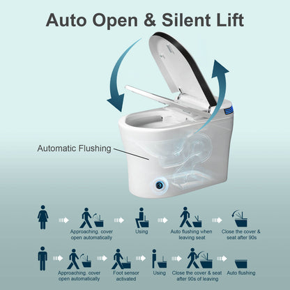 Modern Smart Bidet Toilet with LED Light, Heated Seat, Automatic Flush Tankless