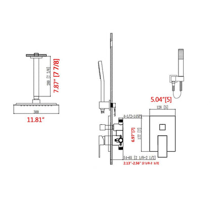 Ceiling Mount Shower 2 Spray Patterns with 2.5 GPM 12 in. Rain Shower Head Systems