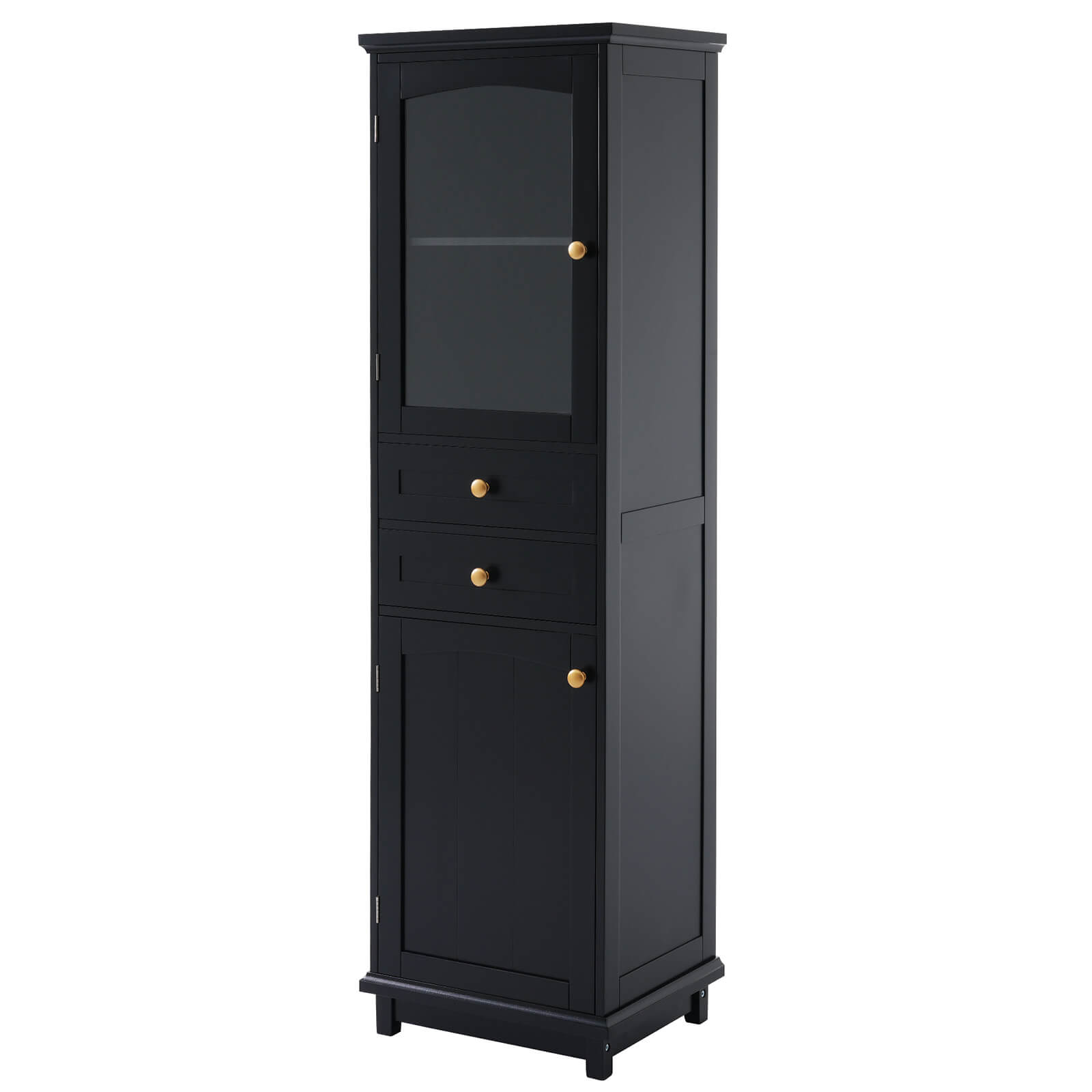 Tall black linen storage cabinet