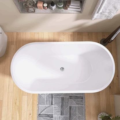 Top view of 59 inch gloss white oval freestanding bathtub