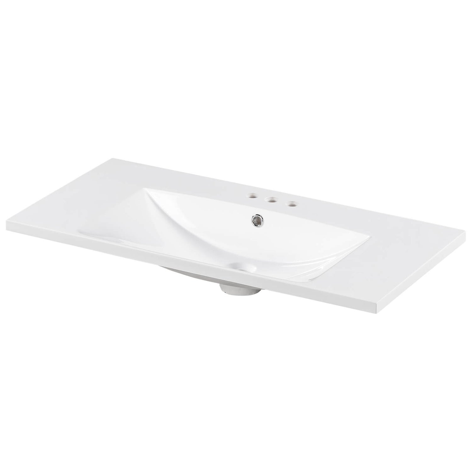 Top view of sink with integrated resin sink 36 inch white bathroom vanity top