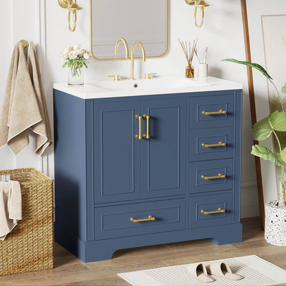 Traditional bathroom vanity with soft-close drawers