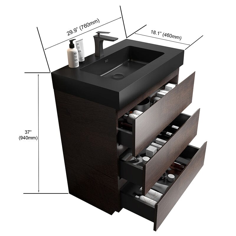 30 Inch Bathroom Vanity with Sink Floor Mounted One-Piece Sink Cabinet