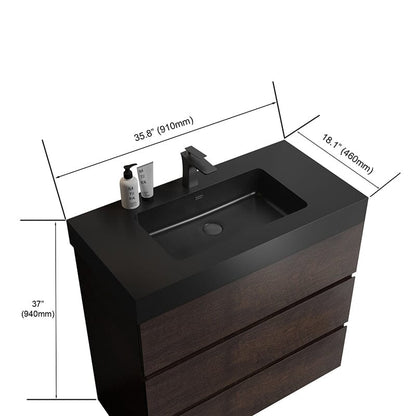 36 inch floor standing bathroom vanity with sink dimensions details