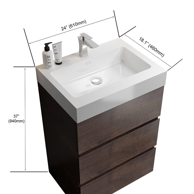 24 Inch Bathroom Vanity with Sink Floor Mounted One-Piece Sink Cabinet