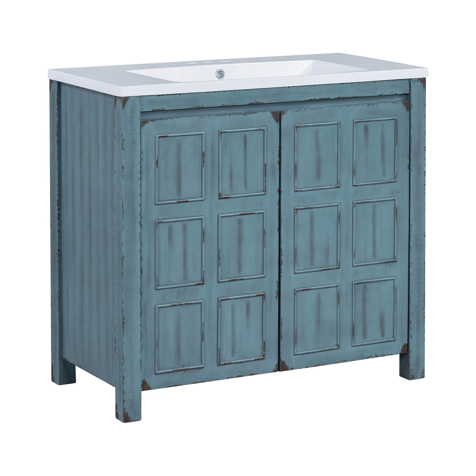 Vintage style 36 inch bathroom vanity with retro blue finish