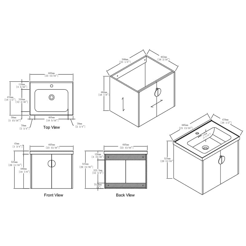 24 Inch Small Bathroom Vanity Cabinets With Sink Float Mounting Design,Soft Close Doors