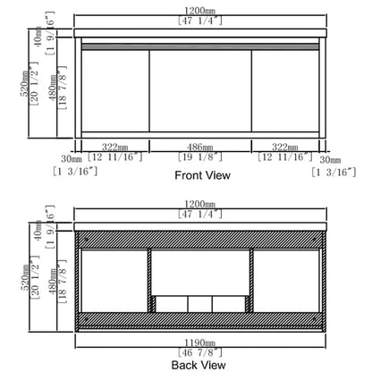 48-Inch Large Countertop Bathroom Vanity with Sink Floating Mount Soft-Close Drawers