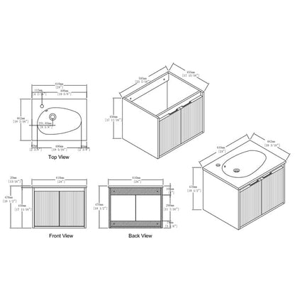 24&quot; Floating Small Bathroom Vanity with Drop-Shaped Resin Sink