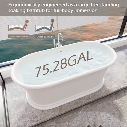 Water Capacity Description for 67 Inch Modern Pedestal Tub   G8 1041W67