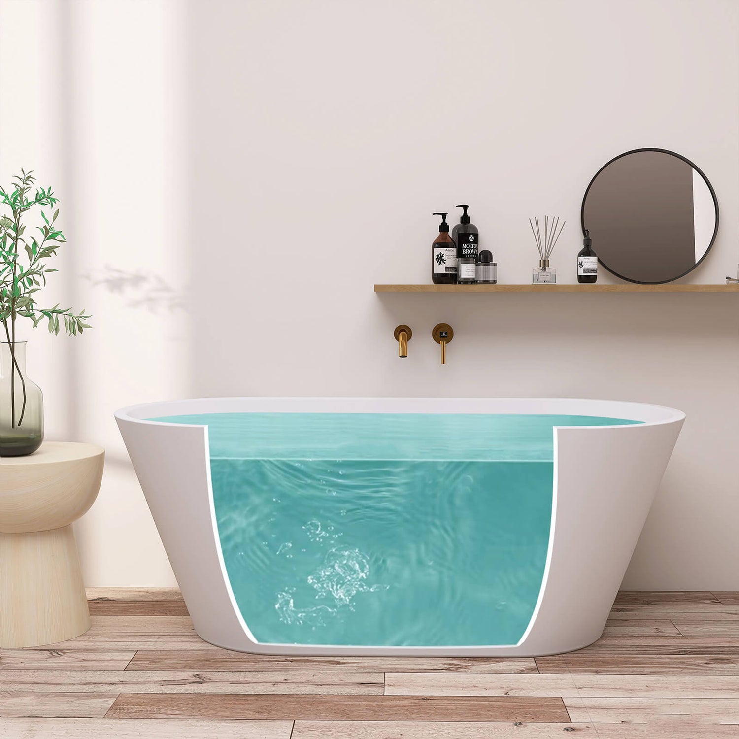 Water capacity diagram of 55 flat bottom acrylic bathtub