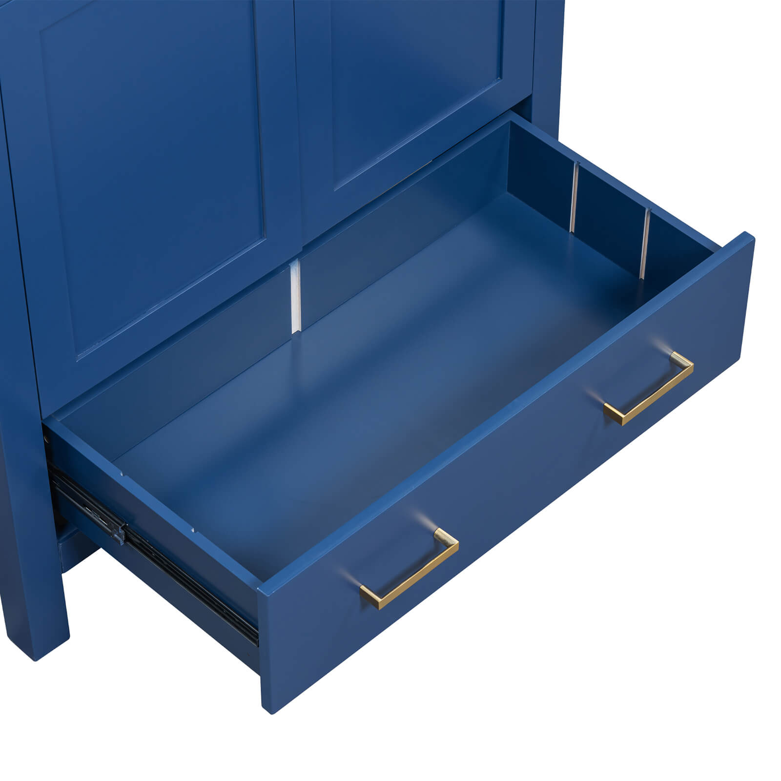 Water-resistant blue vanity with storage options