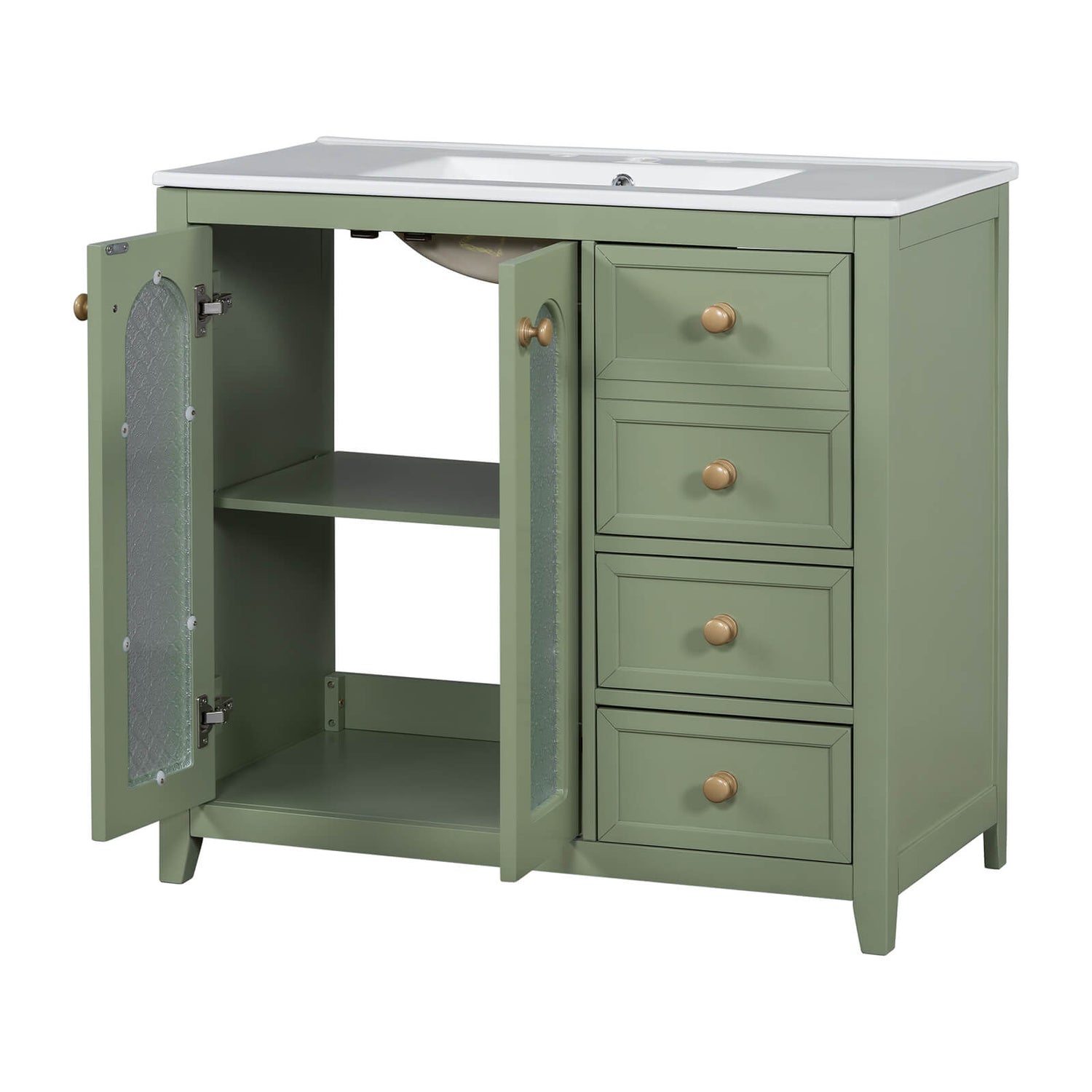 Water proof finish green bathroom vanity for easy maintenance