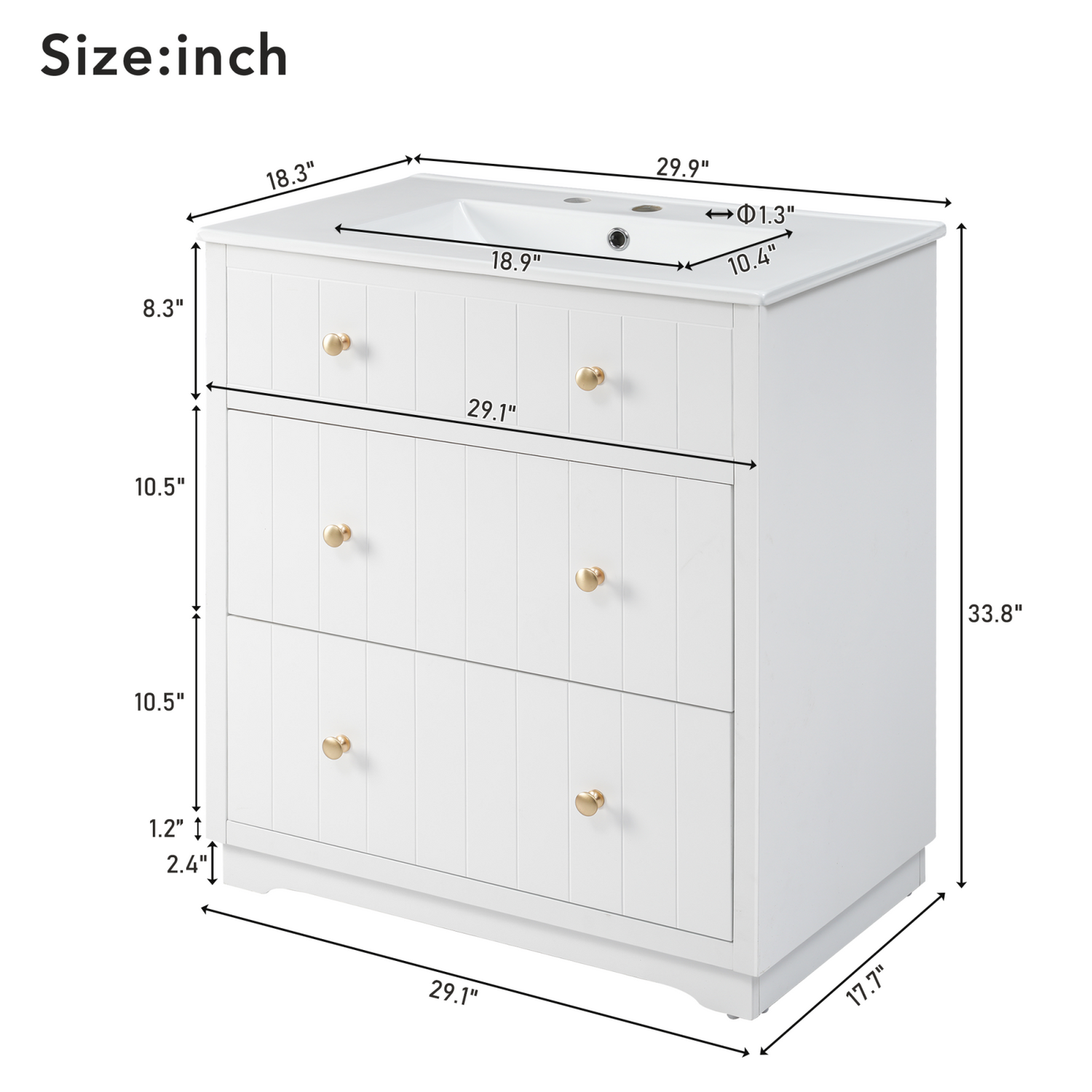 White Modern Bathroom Vanity Cabinet with Optional Sink Size