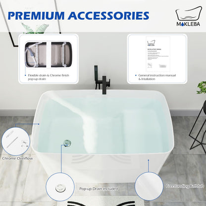 Mokleba 47&quot; Acrylic Freestanding Japanese Soaking Bathtub with Built-in Seat Glossy White