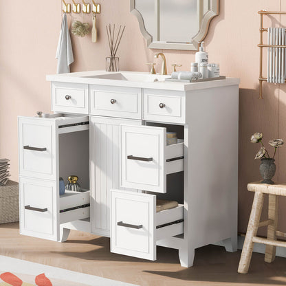 White bathroom sink vanity with premium integrated resin basin