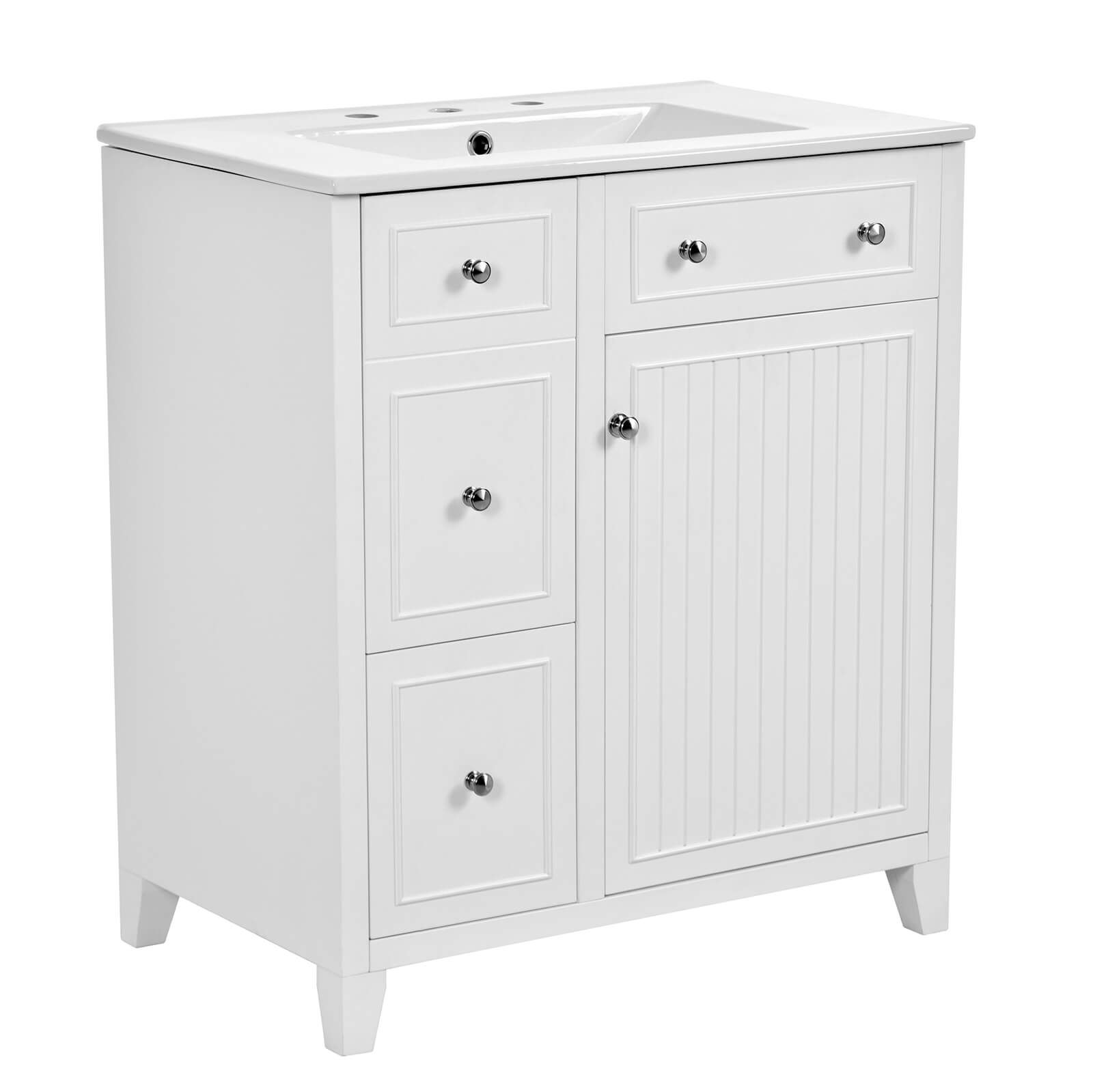 White bathroom vanity with 2 drawers and cabinet for efficient storage