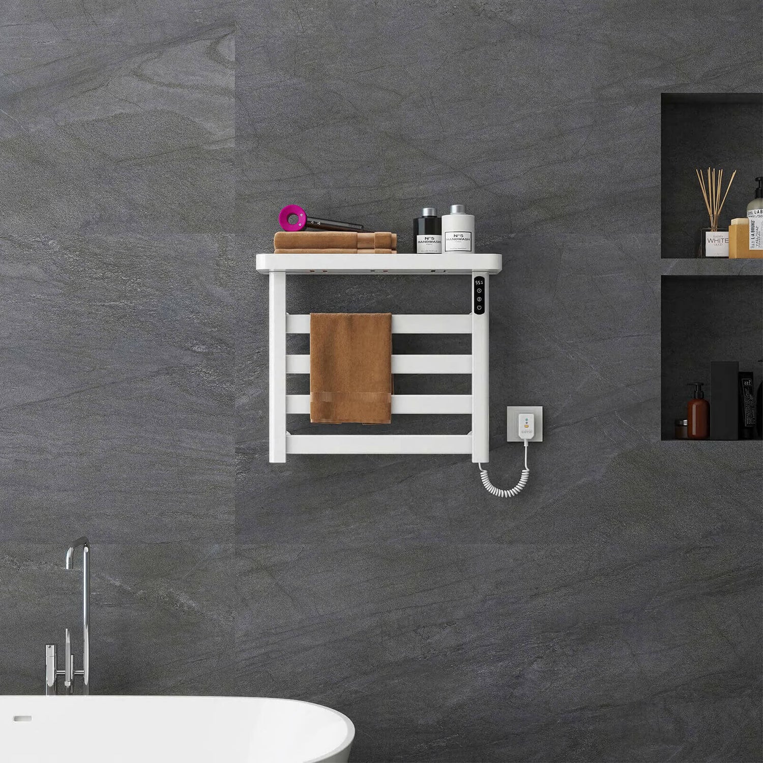 White Plug-In Heated Towel Rack