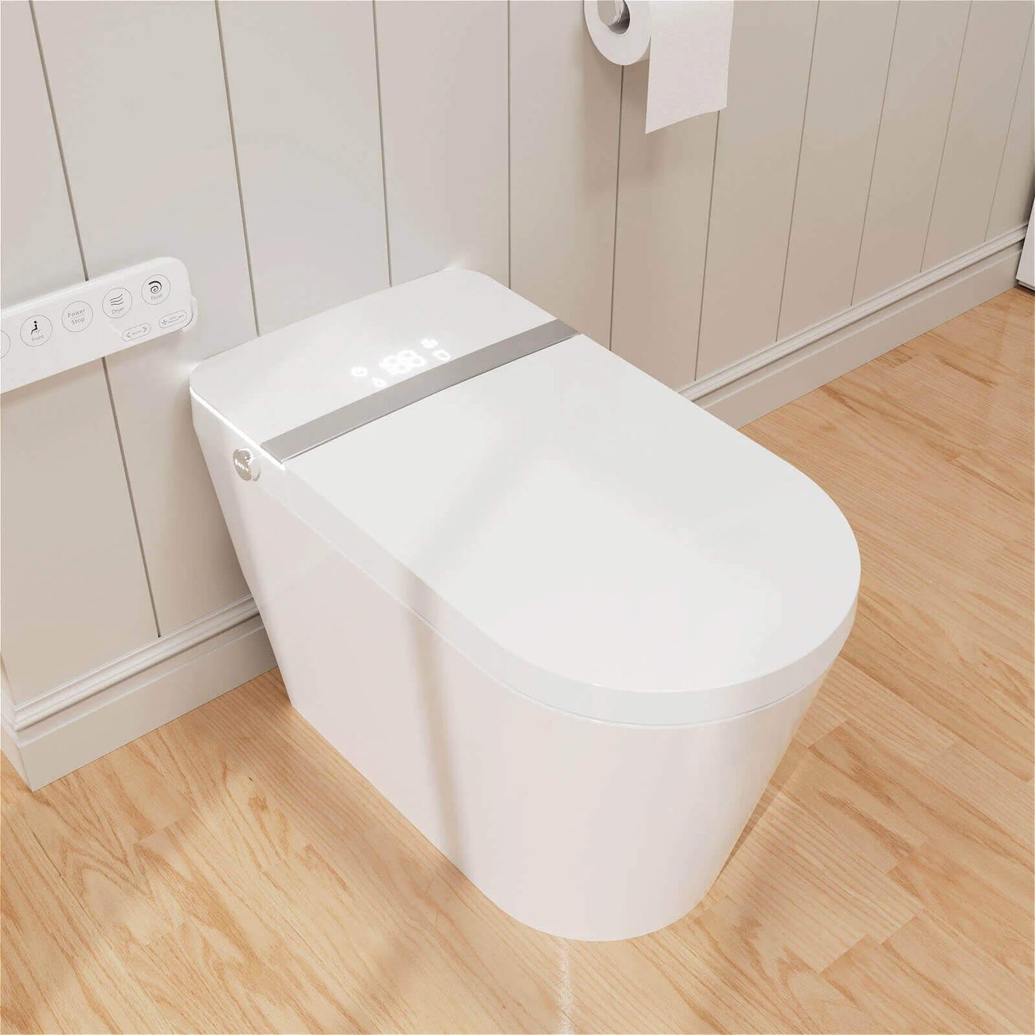 White single flush toilet with automatic flush