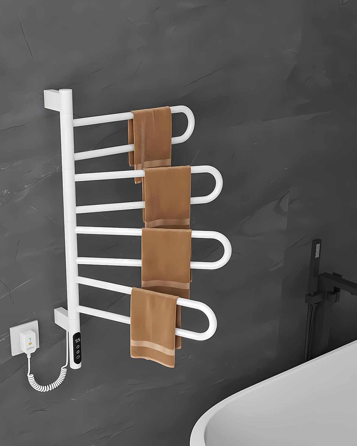 White towel warmer with timer function