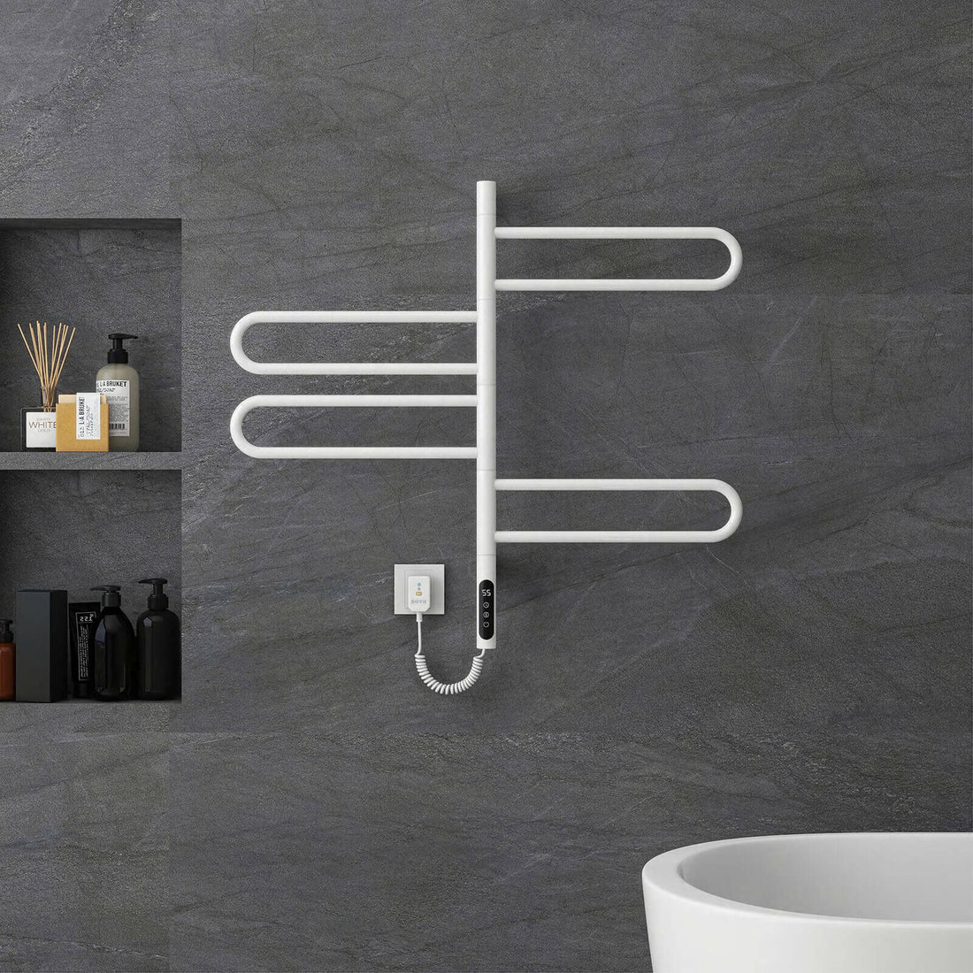 White wall-mounted bathroom towel warmer