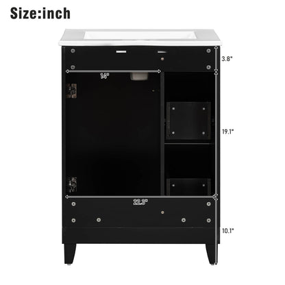 Black bathroom vanity that combines elegant design with functional storage space