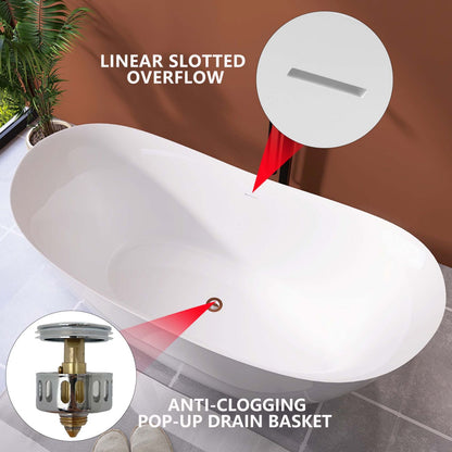 66&quot; Insulated Double Slipper Freestanding Tub Overflow and Outlet Diagram