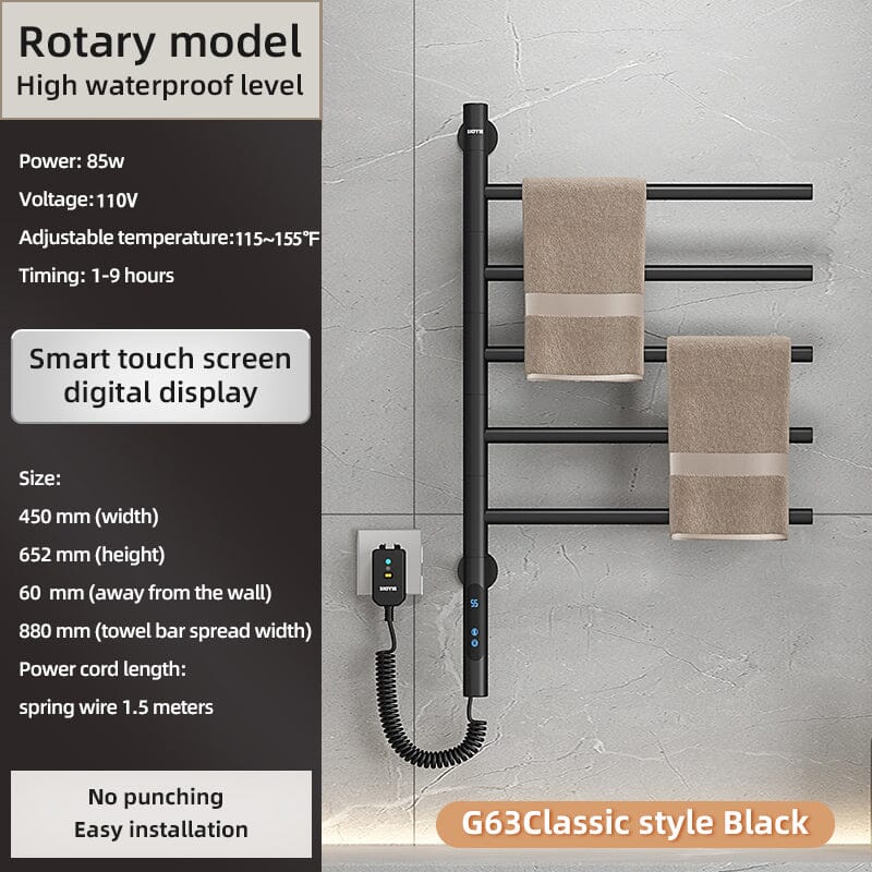 Heated Towel Racks for Bathroom, 180° Rotating Wall Mounted Towel Warmer with Built-in Timer