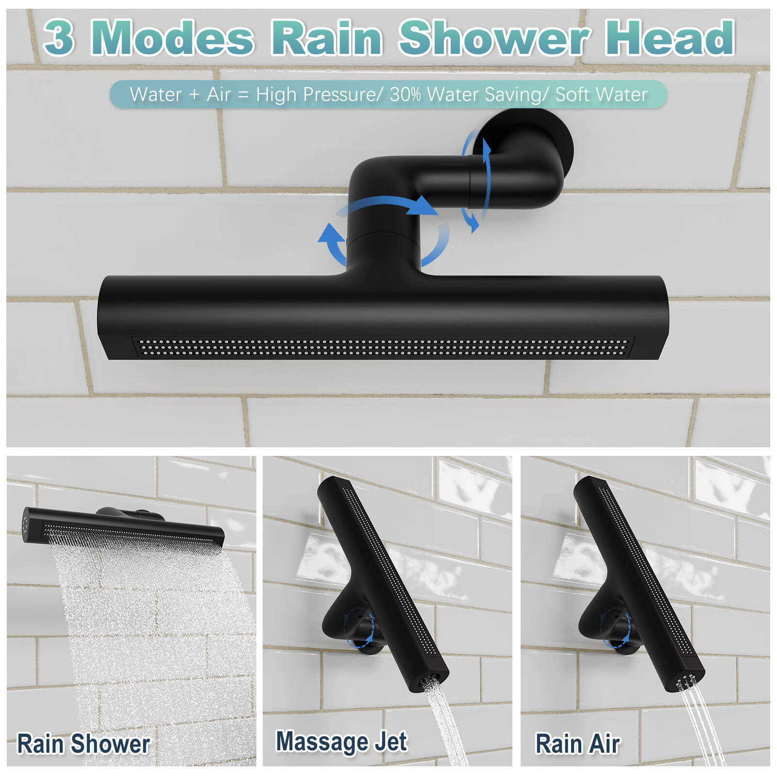 8&quot; Shower Systems with Adjustable 3-Spray Cylindrical Shower Head And 6-Spray Handheld, Wall Mount