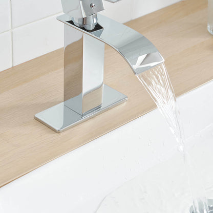 Giving Tree Waterfall Spout Single Handle Bathroom Sink Faucet with Drain