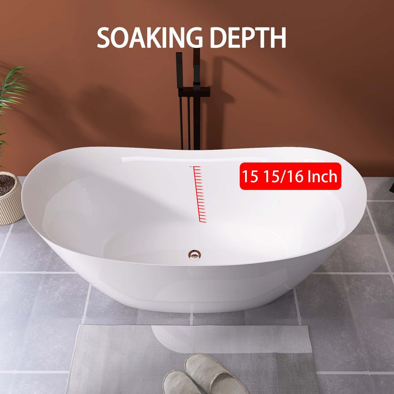 Overflow Location for 66&quot; Insulated Double Slipper Freestanding Tub